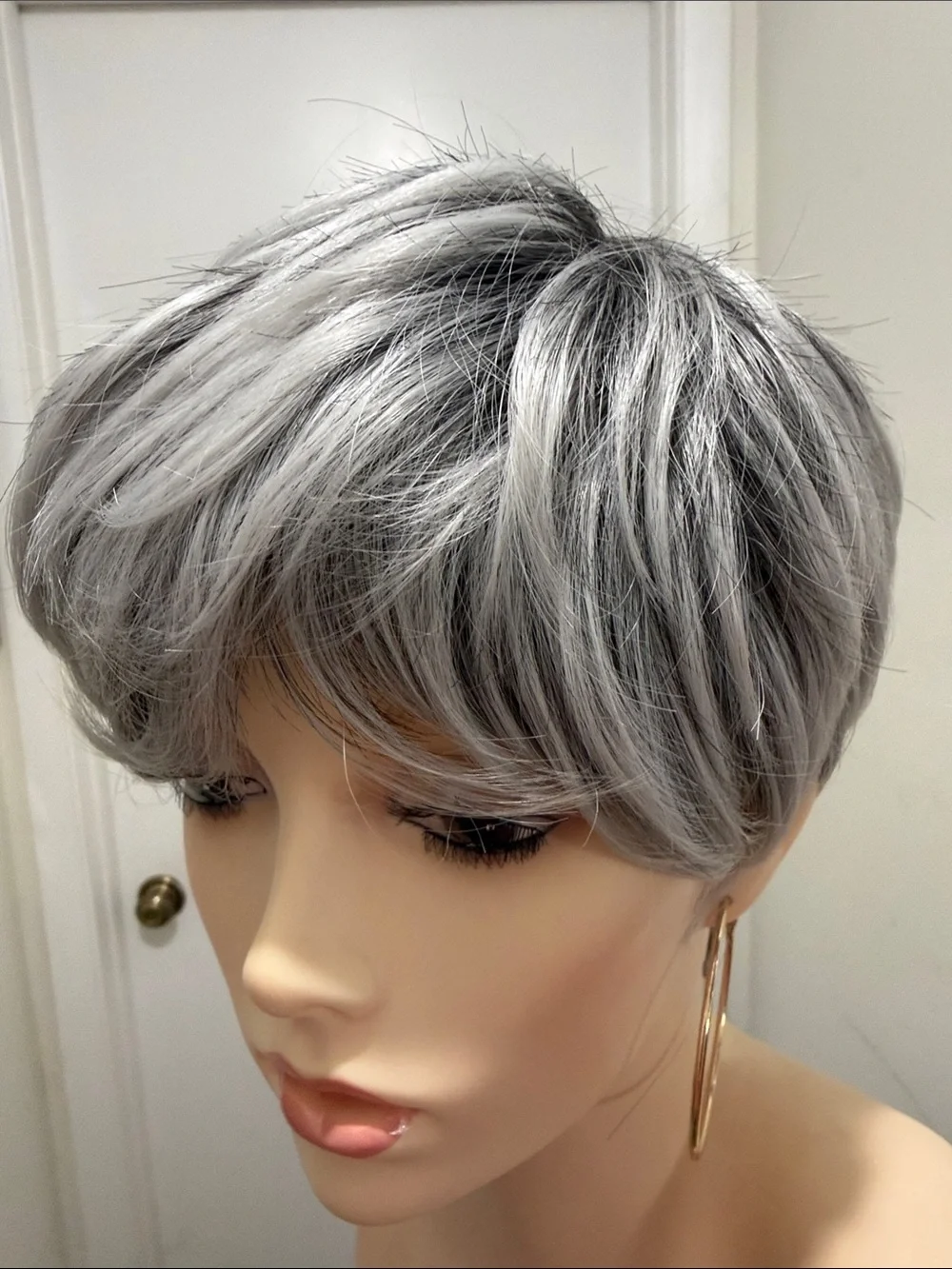 HAIR Pixie Cut with Bangs Free Part Silver/Gray/White